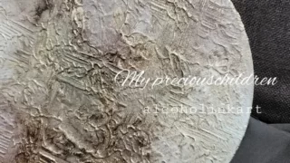 テクスチャーアート、アルコールインクアートコラボ円形パネル