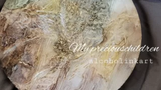 テクスチャーアート、アルコールインクアートコラボ円形パネル