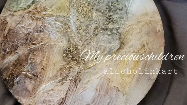 テクスチャーアート、アルコールインクアートコラボ円形パネル
